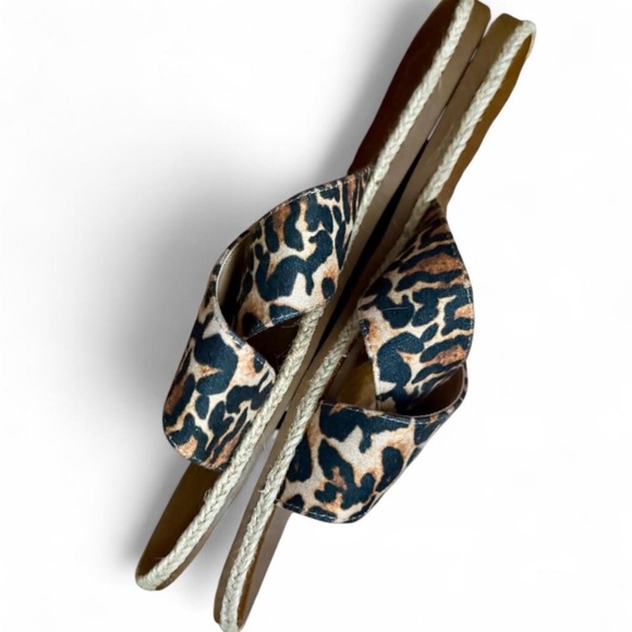 Lulus Koren Leopard Espadrille Slide Sandals Brown - Size 10 - Picture 3 of 3